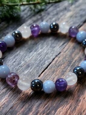 Angel Protection Bracelets infused with Angelite, Amethyst, Hematite & Selenite